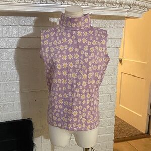 Daisy Print High-Neck Sleeveless Blouse